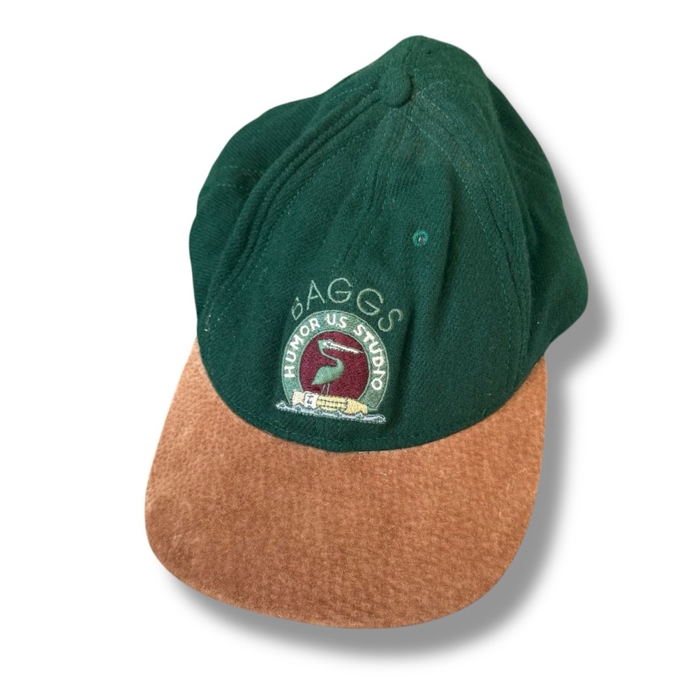 Vtg 90s Baggs Humor Us Studio Green baseball Cap suede brim made USA pelican hat